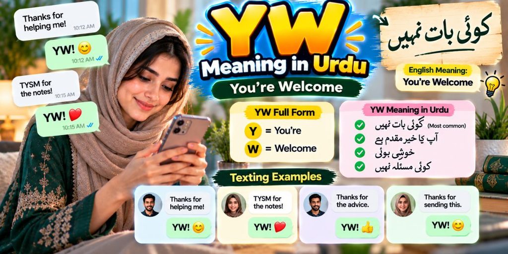 YW meaning in Urdu with the translation You’re Welcome and texting examples